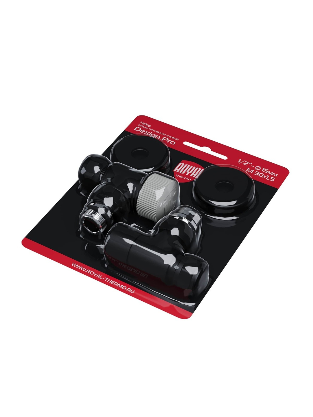 Набор термостатический угловой Royal Thermo Design Pro 15мм М30х1,5 (Черный)