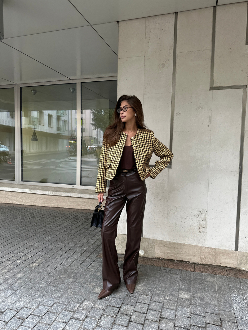 Жакет из твида укороченный желто-коричневый