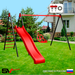 Уличные качели Sv Sport с горкой УК187П1 (3.7м/Со спинкой/Подвесы на подш 1к)