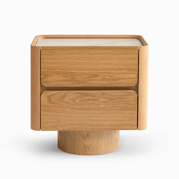 Прикроватная тумбочка Velto с 2 ящиками, светлый дуб, керамика