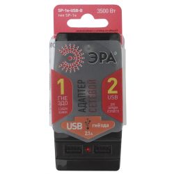 Разветвитель электрический ЭРА SP-1e-USB-B на 1 розетку + 2 USB с заземлением 16А черный