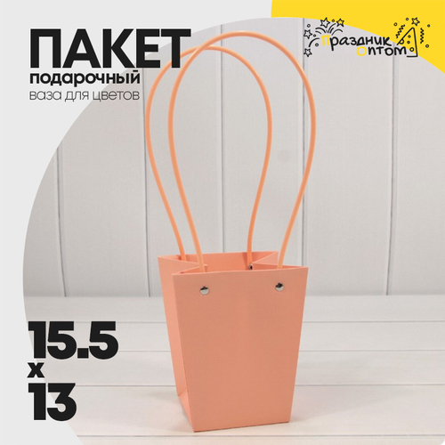 Пакет подарочный 15,5х13х9,5 Ваза для цветов (Персиковый)
