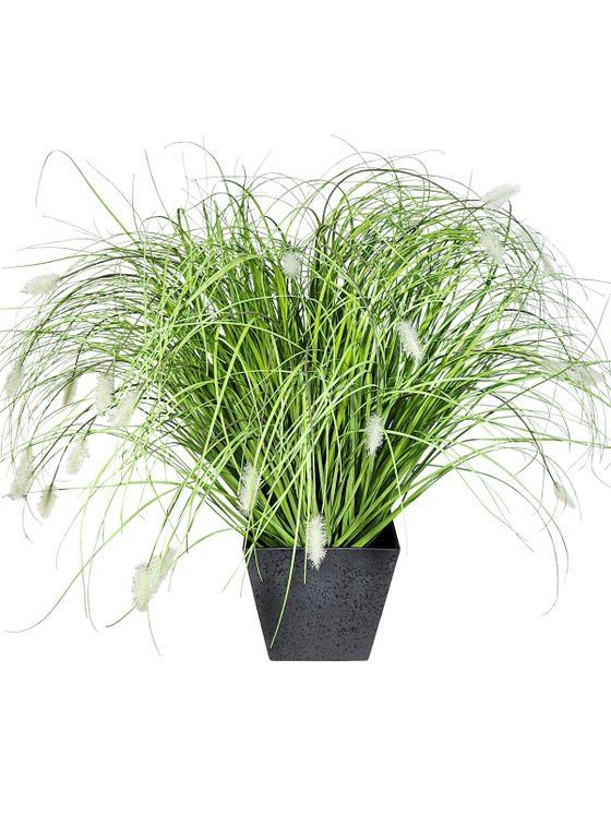 Трава искусственная с белыми пушистиками 60см в кашпо Лофт Квадро