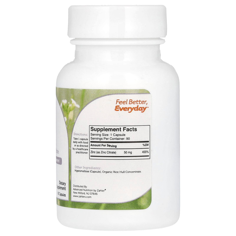 Zahler, Цинк, биоактивный цитрат цинка, 90 капсул (50 мг на капсулу)