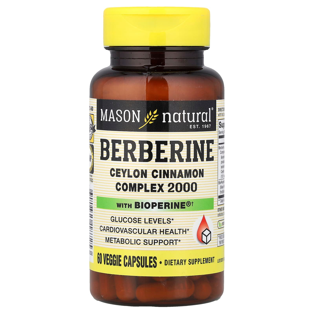 Mason Natural, берберин с BioPerine®, 60 растительных капсул