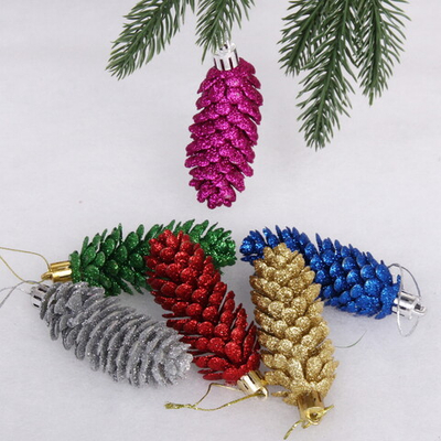 Ёлочные игрушки «Шишки блестящие» 9 см (набор 6 шт), классический микс