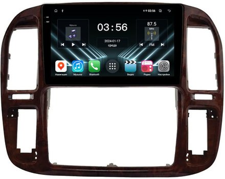 Магнитола для Toyota Land Cruiser 100, Lexus LX470 1998-2002 (кондиционер или климат внизу, рамка дерево) - FarCar DX9-9608F3 монитор 9.5" IPS на Android 13, 4+64Гб, CarPlay