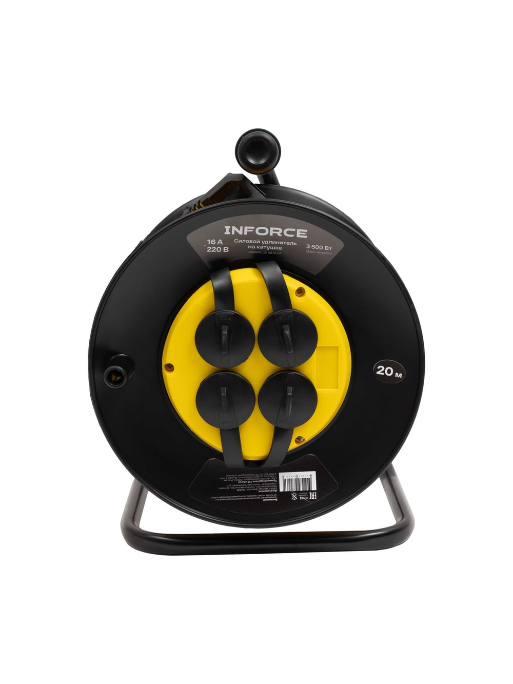 Силовой удлинитель Inforce на катушке, 4 гнезда, с/з ПВС 3х1,5 16A 20м IP44 GRANITE ZG 09-15-07