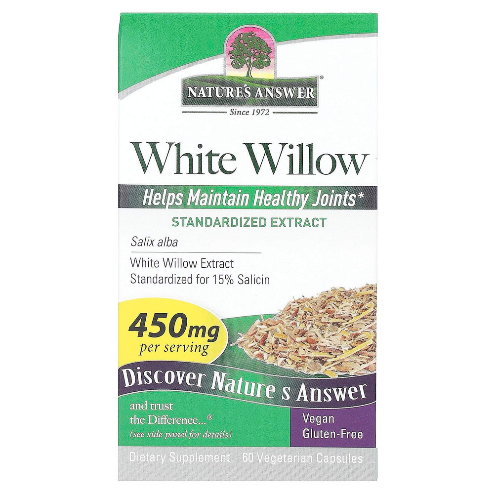 Nature's Answer, ива белая, 450 мг, 60 вегетарианских капсул