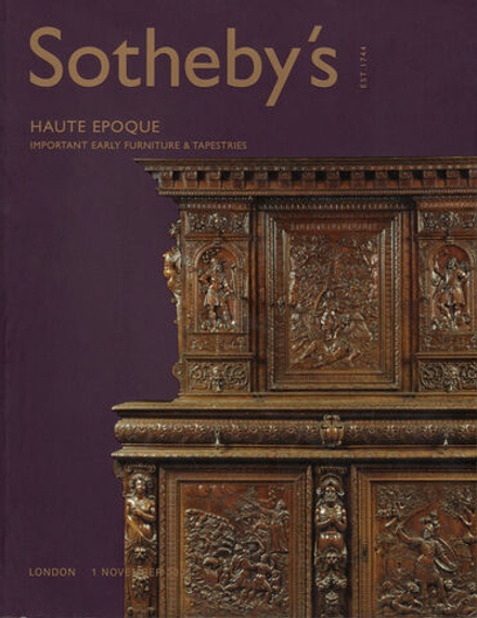 Каталог аукциона Sotheby's, Лондон, Высшая эпоха: Ранняя мебель и гобелены от 1 ноября 2005 года