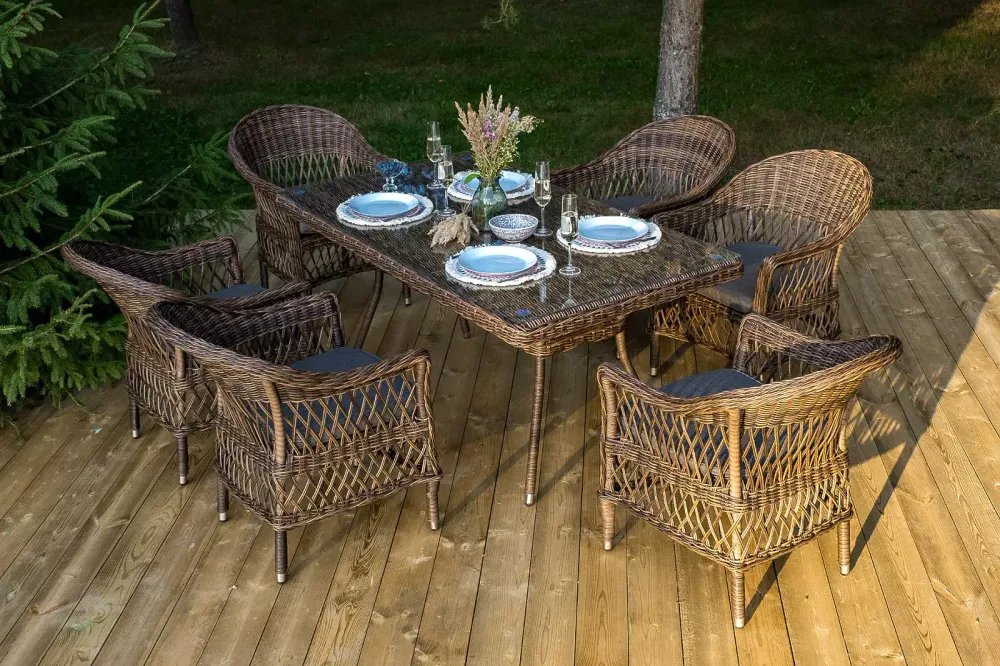 "Амароне" обеденная группа из искусственного ротанга на 6 персон, цвет коричневый