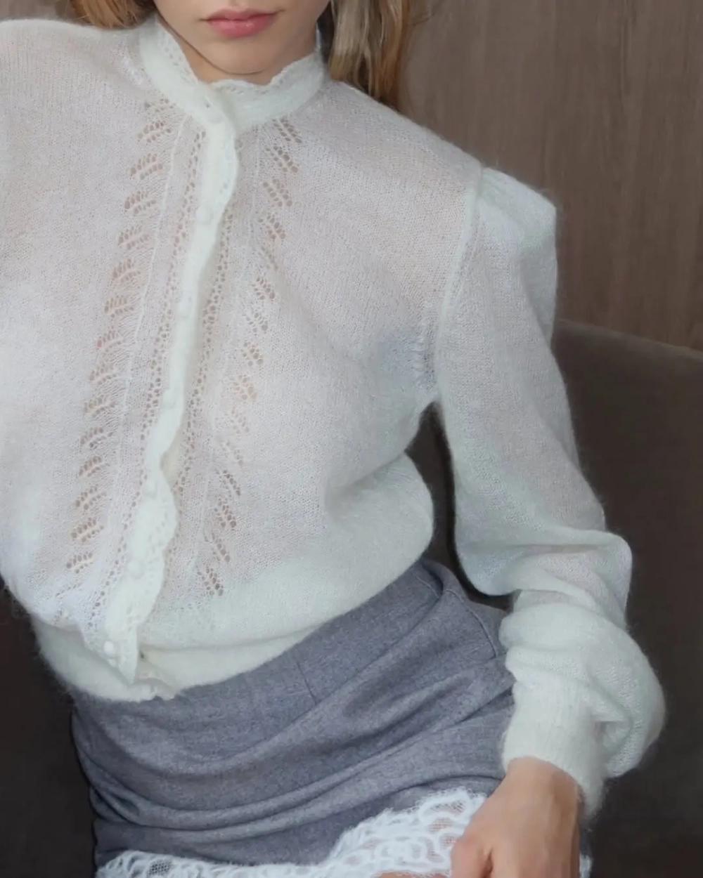 Ажурный кардиган EVA, Молочный