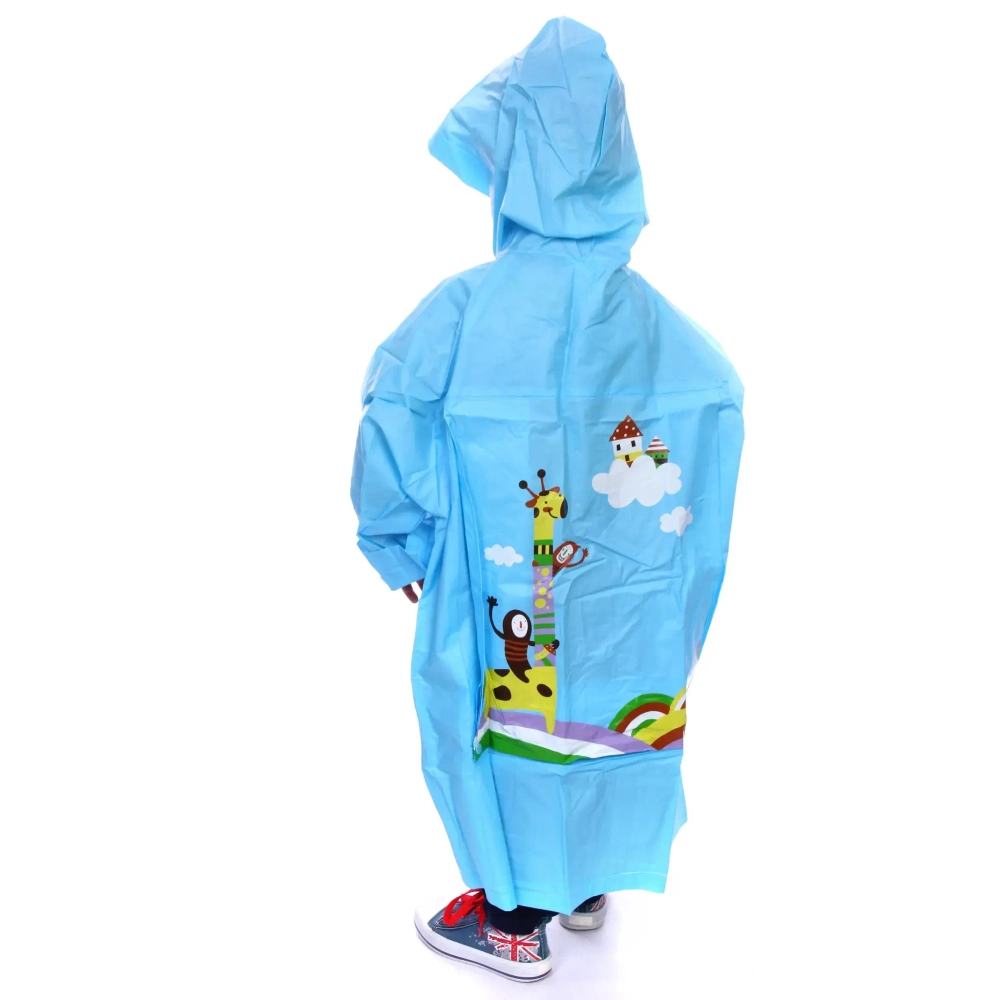 Дождевик-плащ детский «Веселые приключения-Жирафик» с капюшоном,регулир.манжет, цвет голубой, размер M(73*50см) ДоброСад