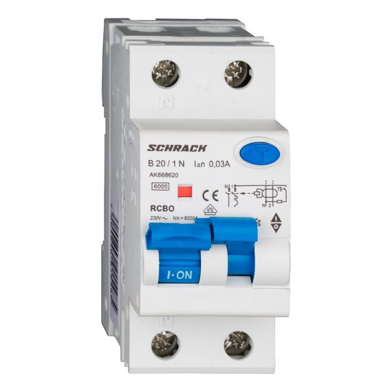 Дифавтомат Schrack Technik 1P+N B 20A 30mA тип A 6kA AK668620-- (АВДТ)