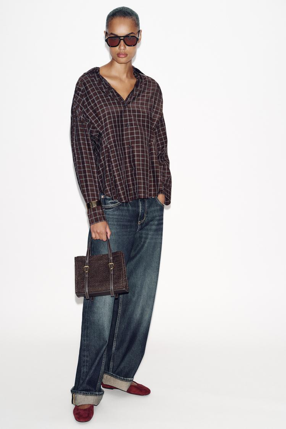 ZARA МИНИ-СУМКА-ШОПЕР, ШОКОЛАДНЫЙ