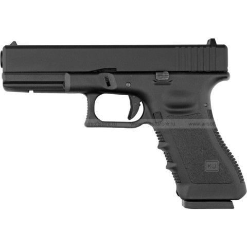 Страйкбольный пистолет Glock G17, грин-газ, Metal Slide, черный(KJW)