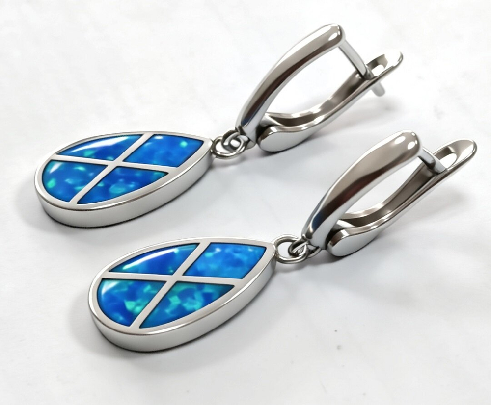 Ювелирные серьги из серебра 925 пробы,вставка опал синтетический