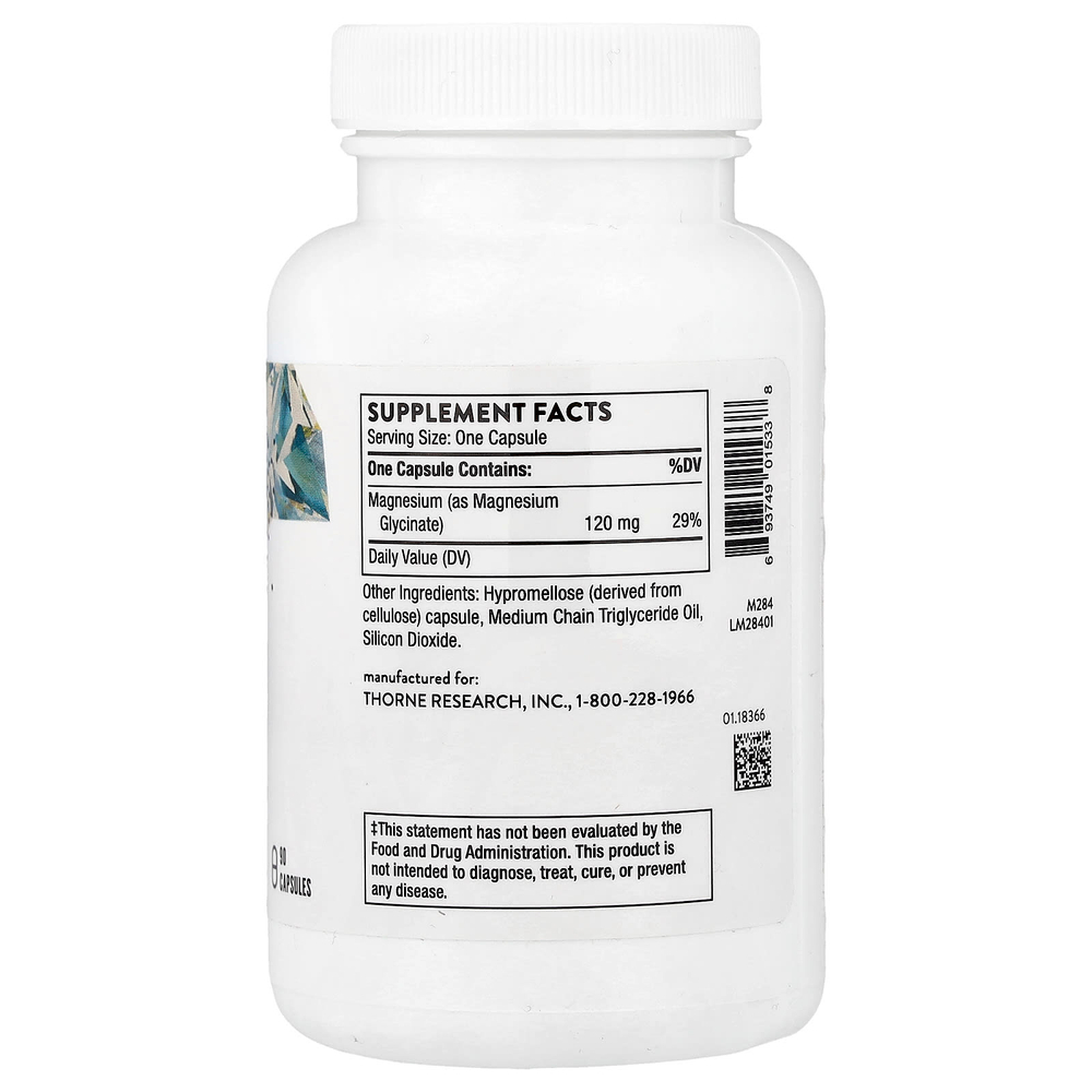 Thorne, глицинат магния, 90 капсул (120 мг в 1 капсуле)