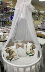 Комплект в кроватку 18 предметов "Енотики на качалке" коричневый, сатин