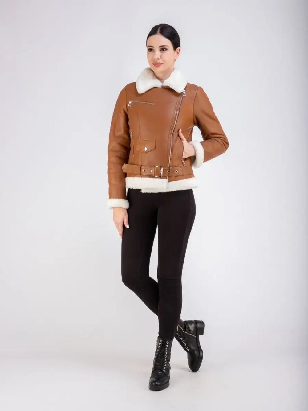 Дубленка зимняя натуральная короткая авиатор Турция