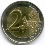 2 евро 2015 год. Люксембург. 30 лет флагу Европейского союза. Биметалл UNC