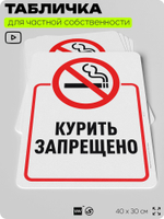 Табличка для частной территории "Курить запрещено", на дом, для участка, организаций и частных территорий, предупреждающая, 40х30 см, Silver Plane x Айдентика Технолоджи