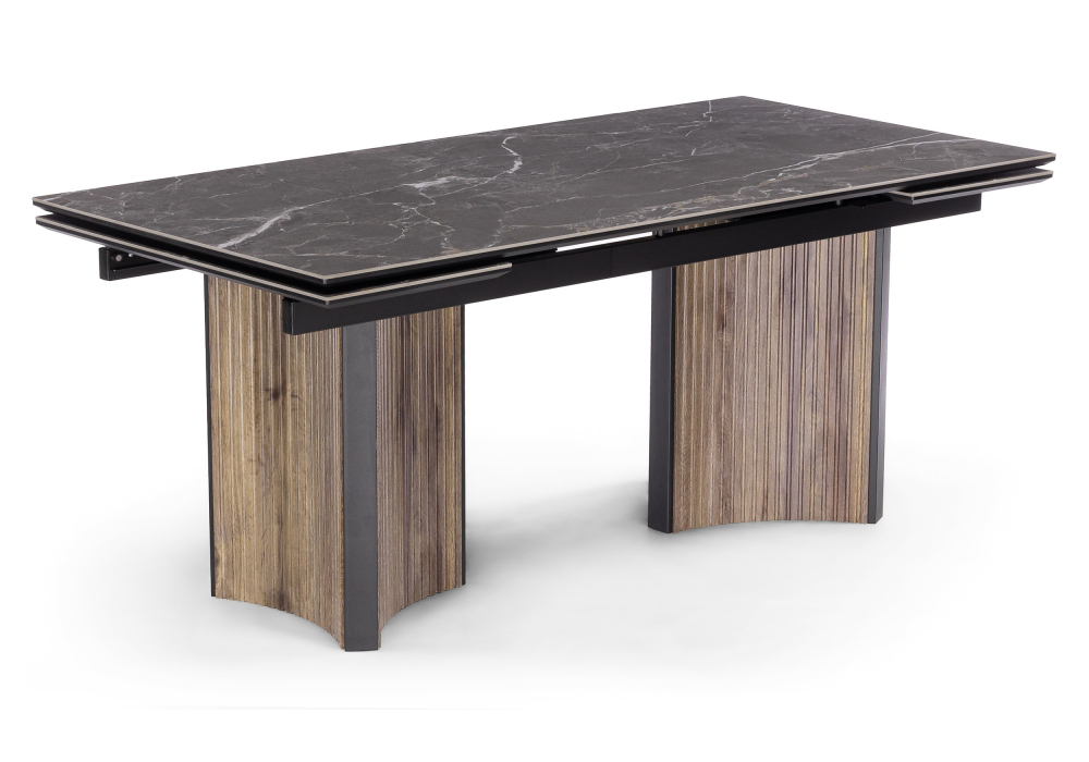 Керамический стол Woodville Саливан 180x90 nero marquina, дуб бомонд лофт