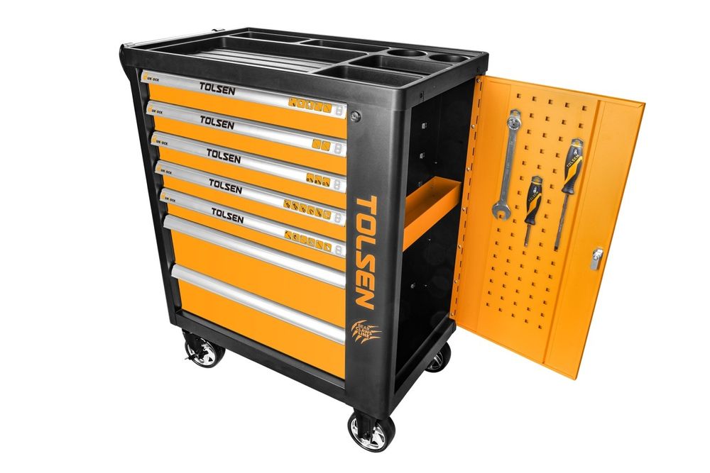 TOLSEN (TT80317) Тележка инструментальная, 7 выдвижных ящиков, черная