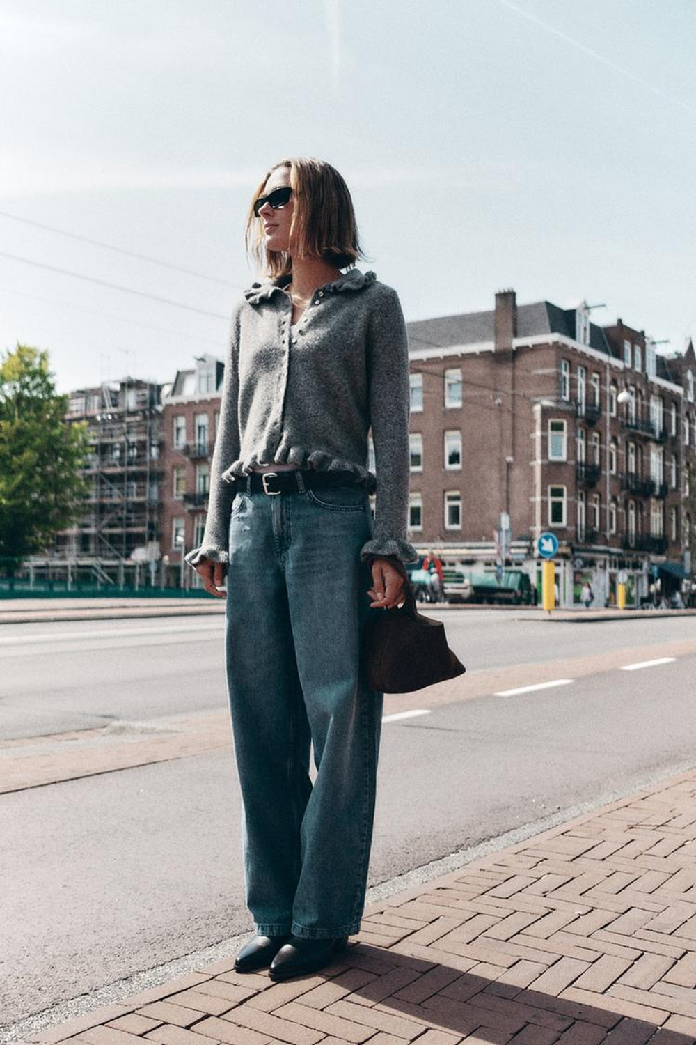 ZARA КАРДИГАН С ВОЛАНАМИ, СЕРЫЙ