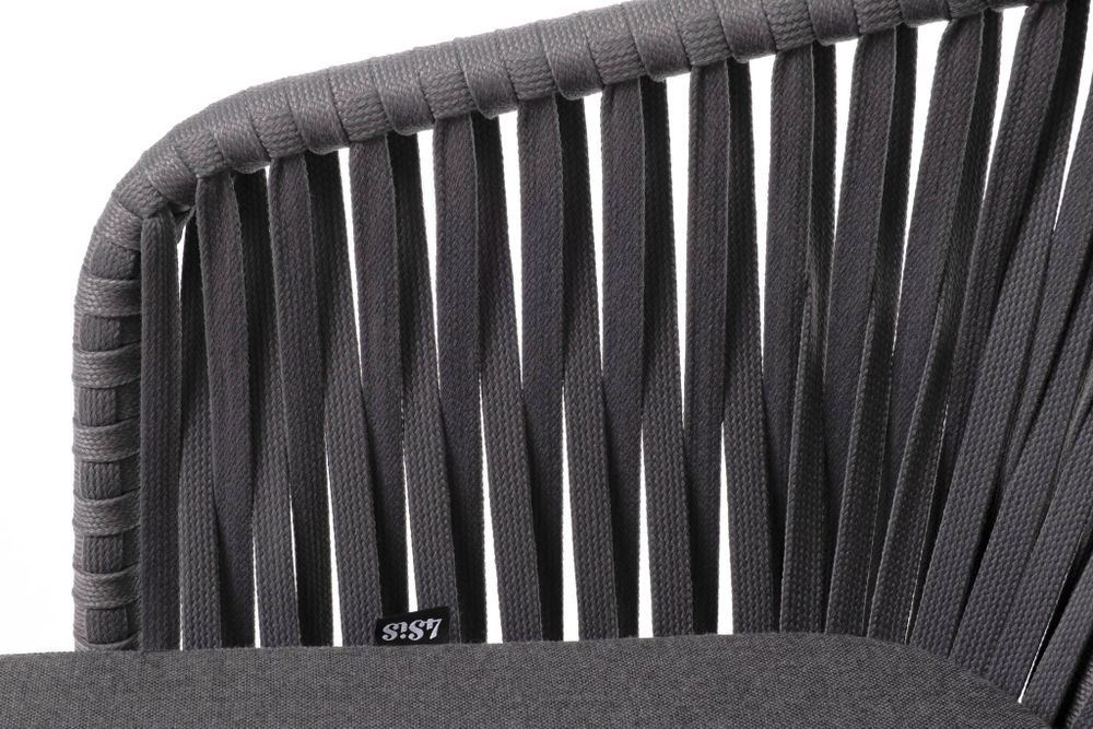 "Бордо" стул плетеный из роупа, каркас алюминий темно-серый (RAL7024) муар, роуп серый 15мм, ткань темно-серая 027