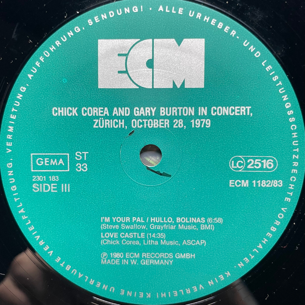 Chick Corea And Gary Burton ‎– In Concert, Zürich, October 28, 1979 2LP (Германия 1980г.) ECM