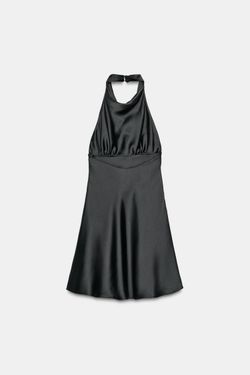 ZARA КОРОТКОЕ АТЛАСНОЕ ПЛАТЬЕ, ЧЕРНЫЙ