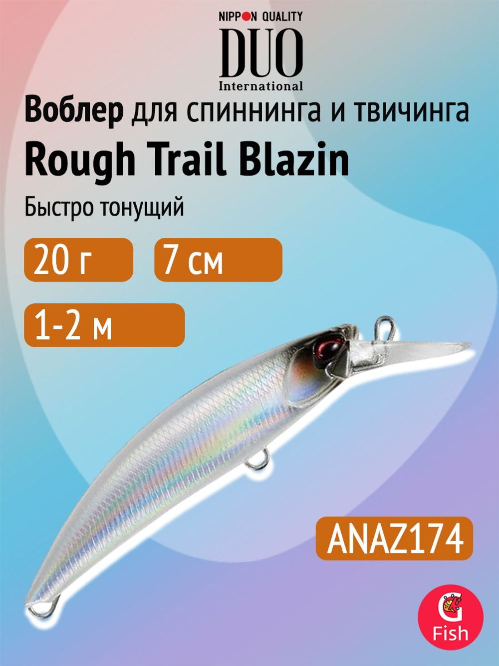 Воблер для рыбалки DUO Rough Trail Blazin 70, ANAZ173 Sagoshi Blue Pink Zebra, 70 мм, 20 г, быстро тонущий, минноу