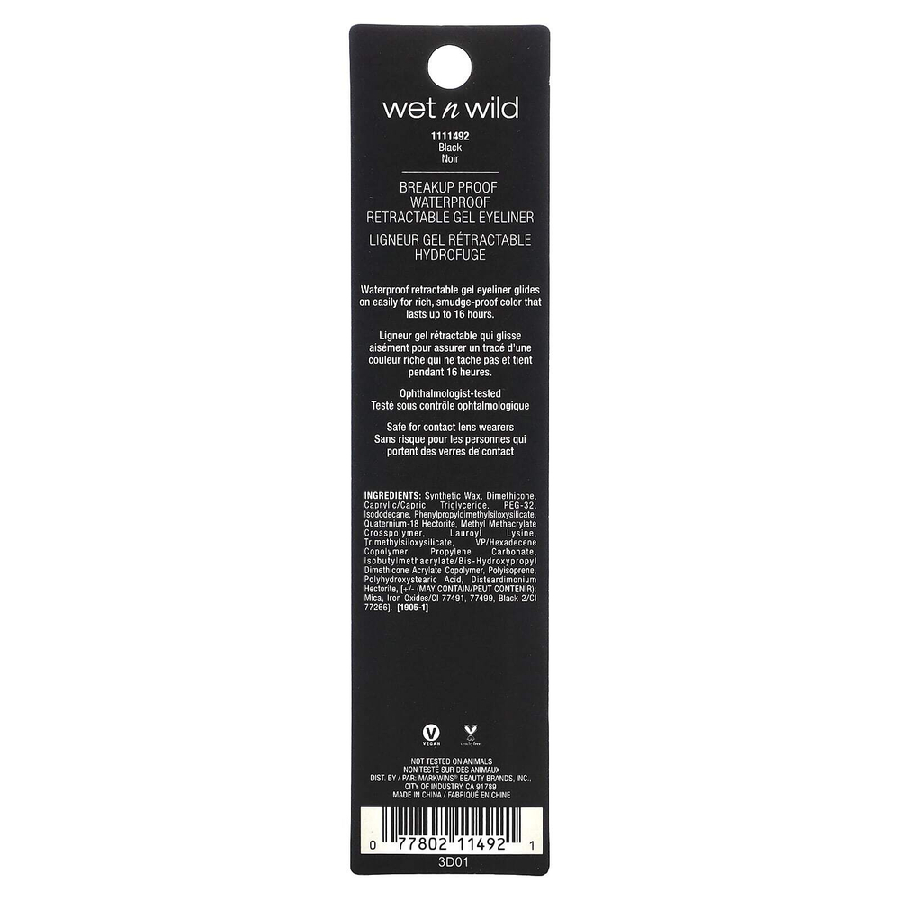wet n wild, Breakup Proof, Waterproof Retractable Gel Eyeliner, 1111492 Black, 0.008 oz (0.23 g)