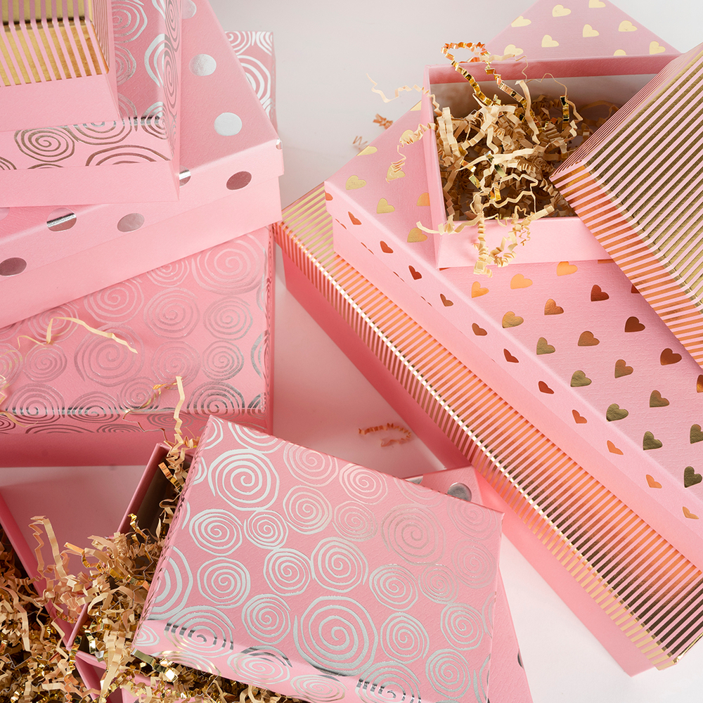 Коробка Изящный микс, Ярко-розовый/Золото/Серебро, Металлик