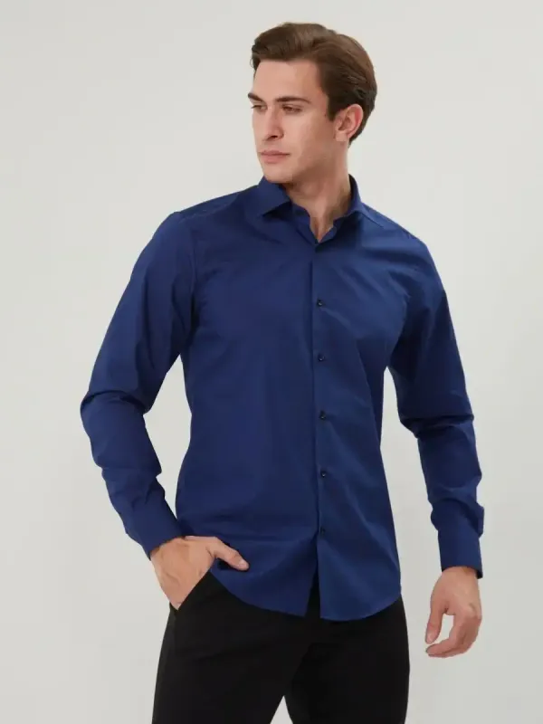 Рубашка приталенная SLIM FIT с длинным рукавом, темно-синяя