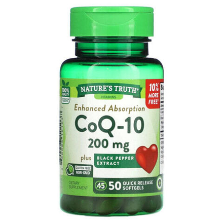 Коэнзим Q10 Nature's Truth, Enhanced Absorbs, CoQ-10, 200 мг, 50 капсул с быстрым высвобождением
