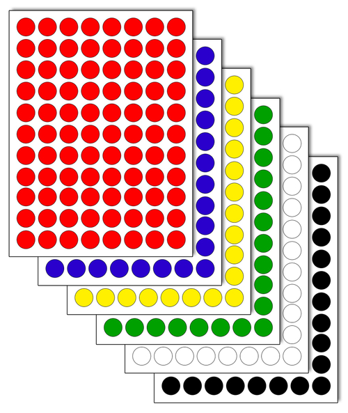 Набор цветных глянцевых виниловых наклеек для упаковки и маркировки Policomprint M10, 10 мм. 528 шт.