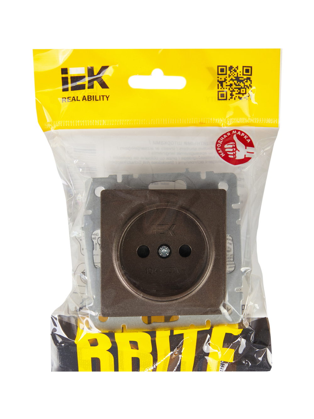 BRITE Розетка 1-местная без заземления с защитными шторками 10А РСш10-2-БрТБ темная бронза IEK