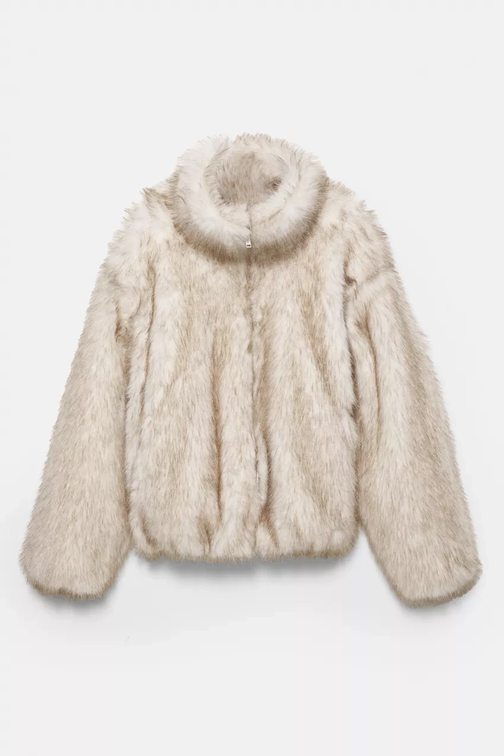 PULL&BEAR Шуба из искусственного меха на молнии, экрю