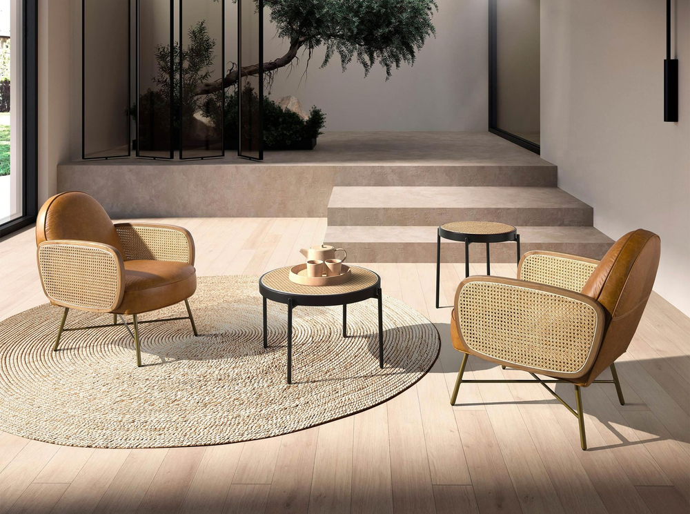 Круглый журнальный столик 2111/TT-S186A из ротанга и стали