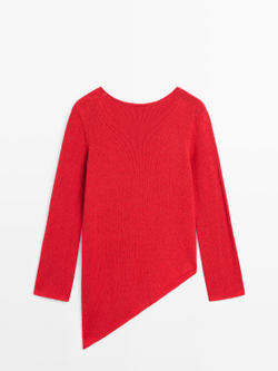 Massimo Dutti Трикотажный свитер асимметричного кроя, красный
