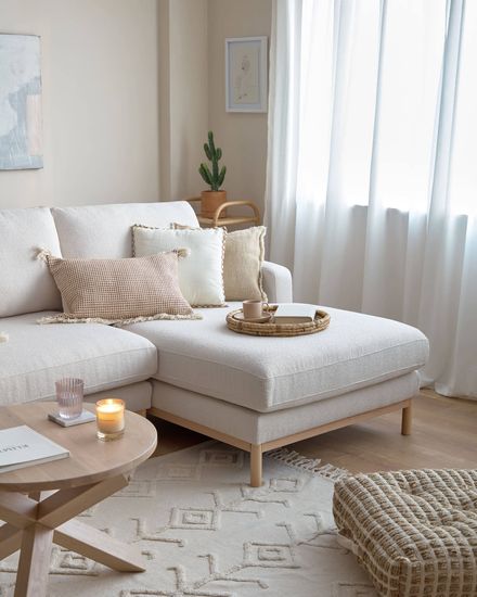 Mihaela 3-местный диван с правым шезлонгом из белого микробукле 264 см