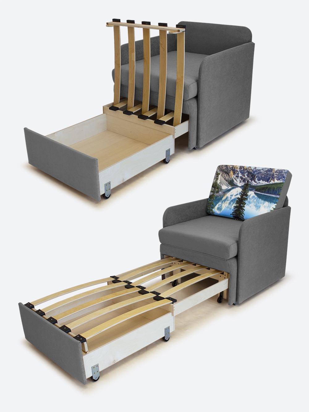 Кресло-кровать "Миник" с подлокотниками, купон Пейзаж