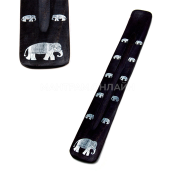 Подставка под благовония Лыжа Слон однополосная дерево цвет черный рисунок серебристый