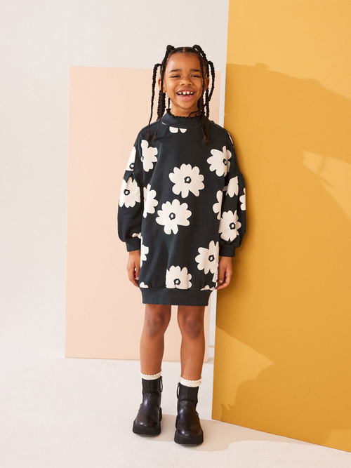 Толстовка-платье для девочки Next K89-798, Черный, Белый