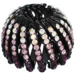 Заколка - автомат пластиковая «KLEVER», цвет черный со стразами пудра, 7*14см (в пакете с подвесом)