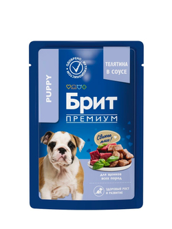 Пауч для щенков всех пород, Телятина в соусе, 85г, 5053001	BRIT PREMIUM,