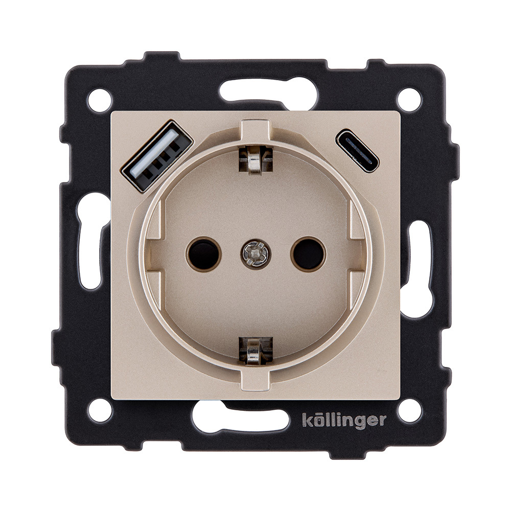 Розетка штепсельная SCHUKO 16A/250 В с USB A+C 20W, золотой Kollinger REA-004GD для Aspekt, Eleganz, Reflex