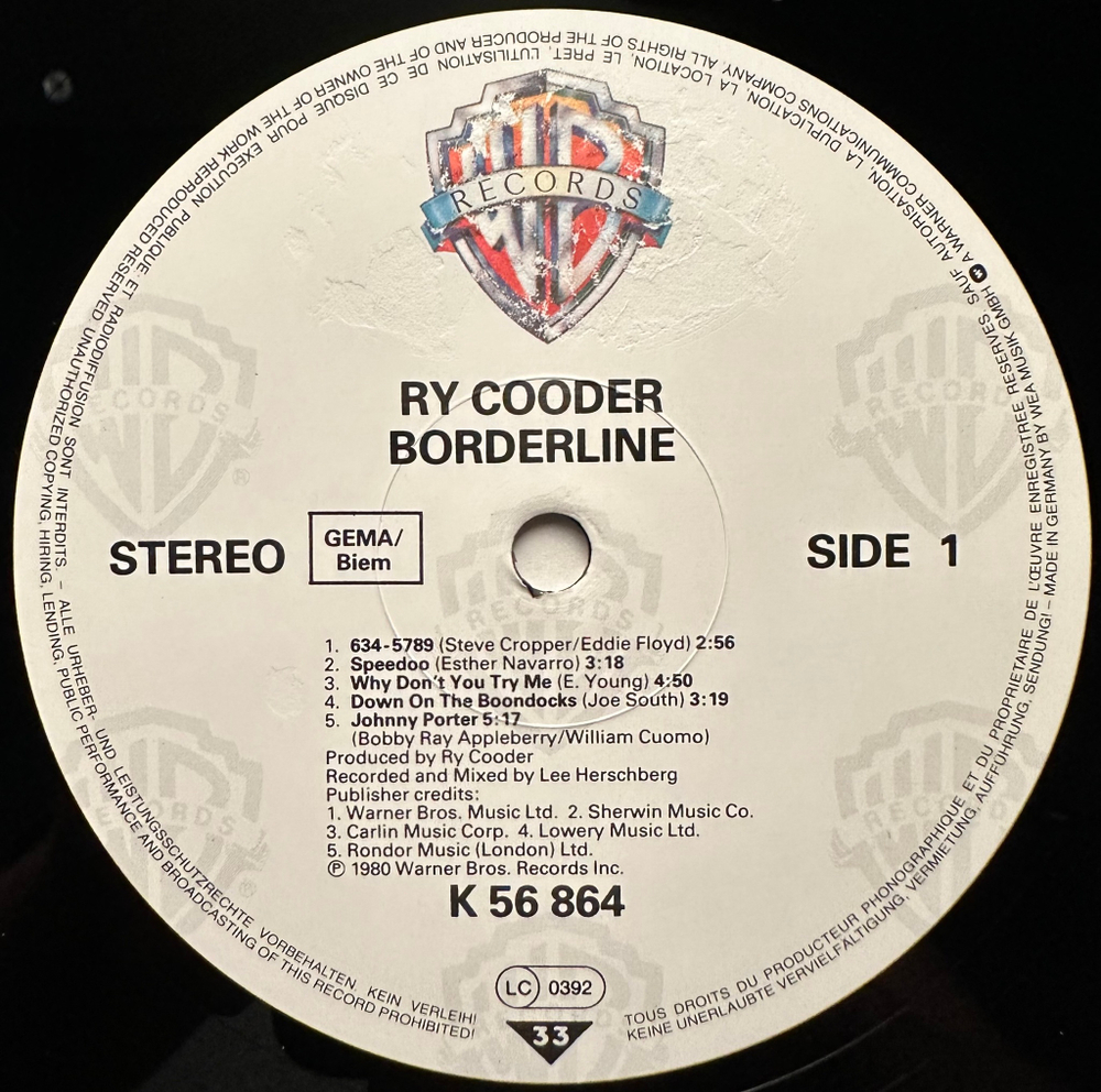 Ry Cooder - Borderline (Германия 1980г.)